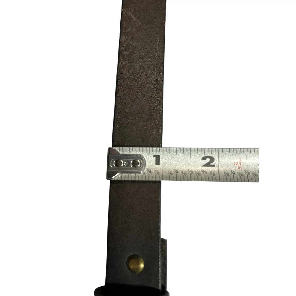 Dark‎ Brown Leather Belt Solid Brass Roller Buckle Casual Workwear 36